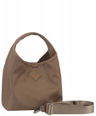 Nylon Triangle Plaque Shoulder Bag MEV-0015 LIGHT STONE